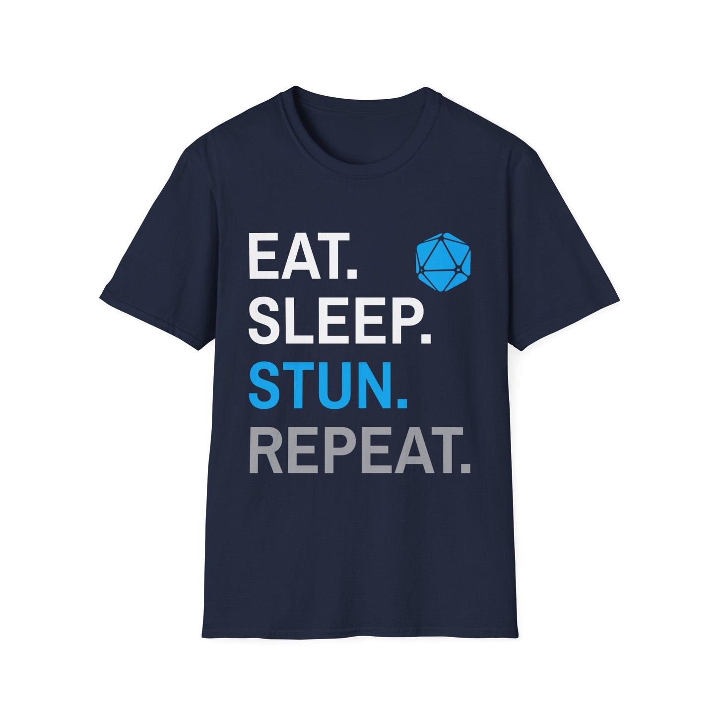 Monk Class T-Shirt – 'Eat, Sleep, Stun, Repeat' Sunburst RPG