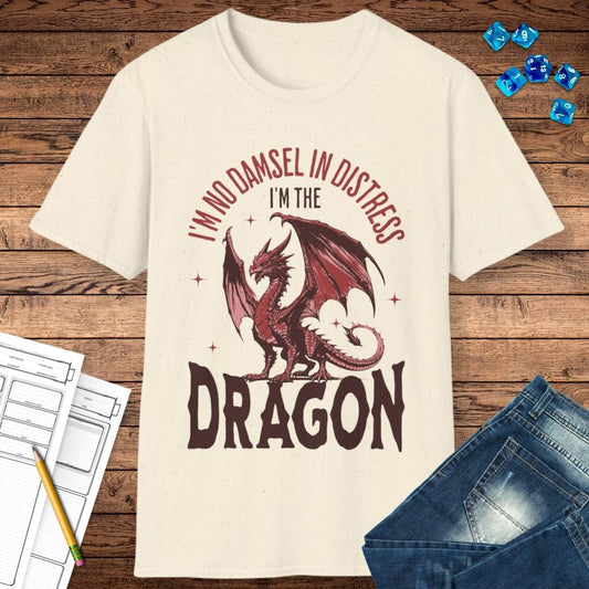 No Damsel In Distress Dragon Feminism Shirt Sunburst RPG