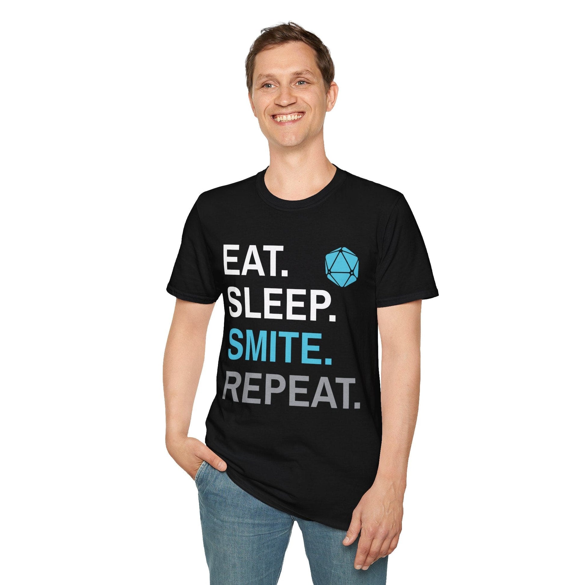 Paladin Smite T-Shirt – 'Eat, Sleep, Smite, Repeat' Sunburst RPG