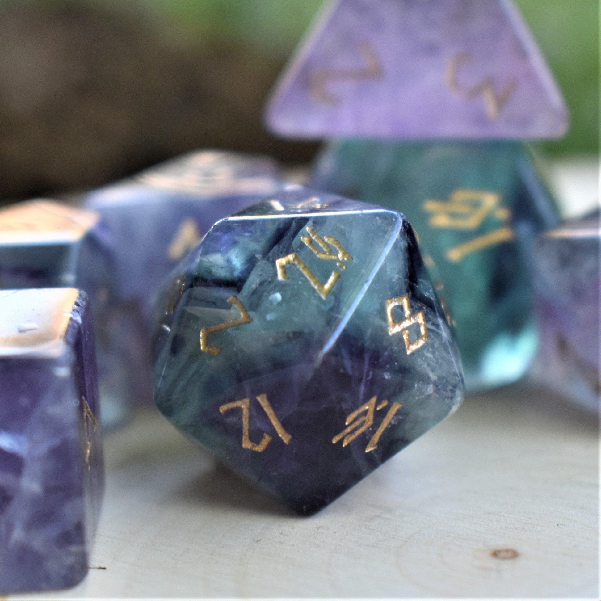 Purple Fluorite Stone Dice Set Misty Mountain Gaming