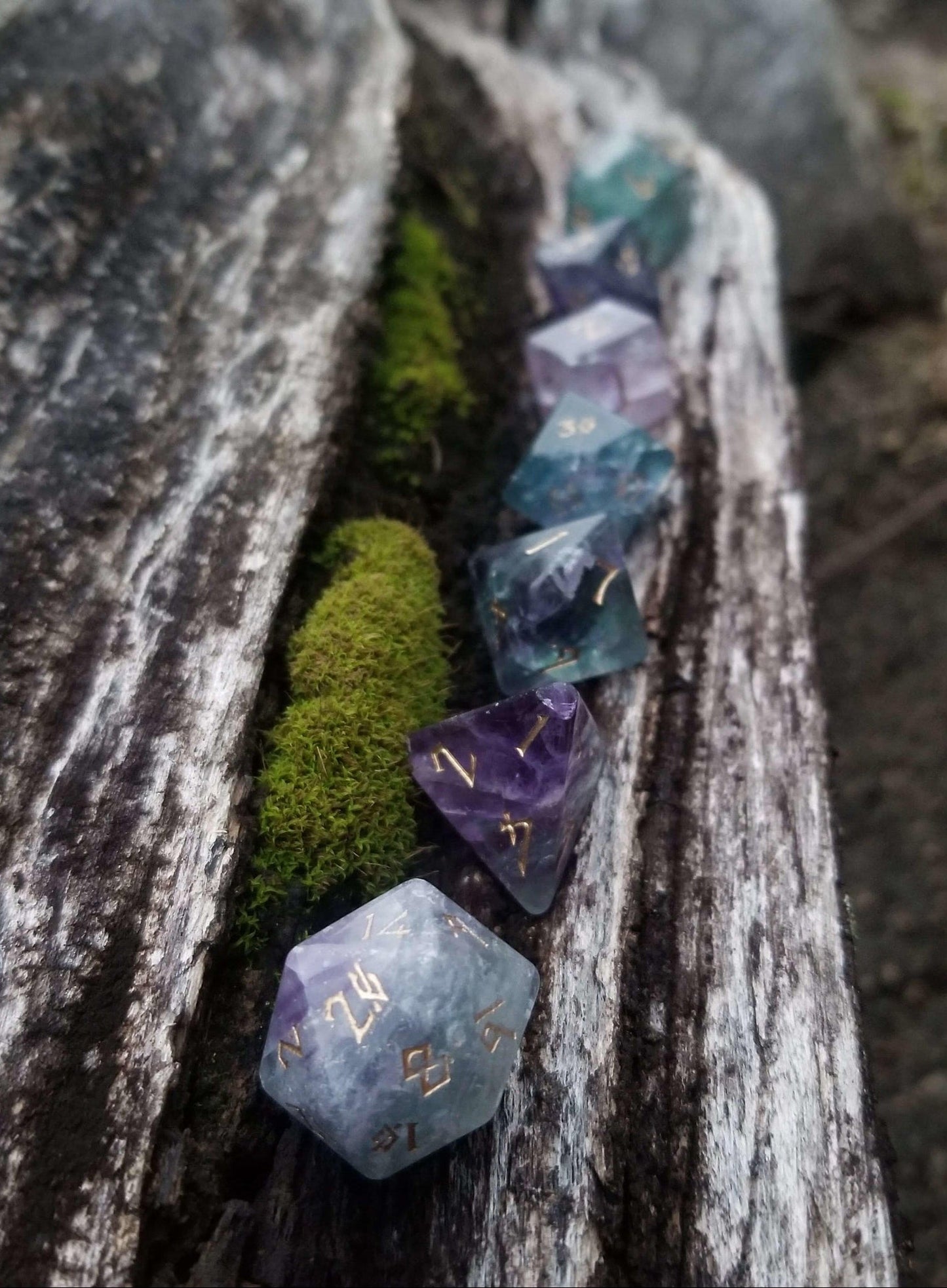 Purple Fluorite Stone Dice Set Misty Mountain Gaming
