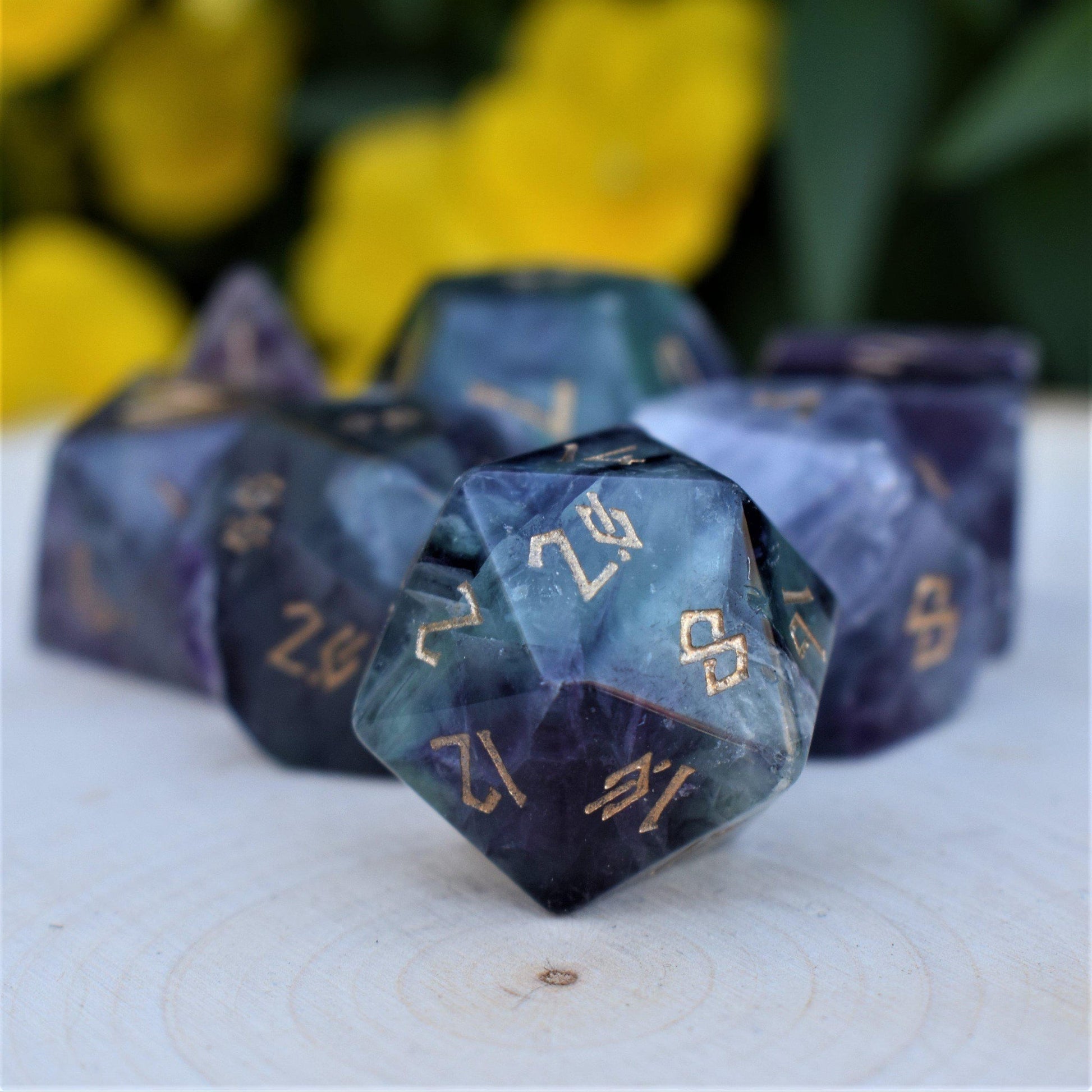 Purple Fluorite Stone Dice Set Misty Mountain Gaming