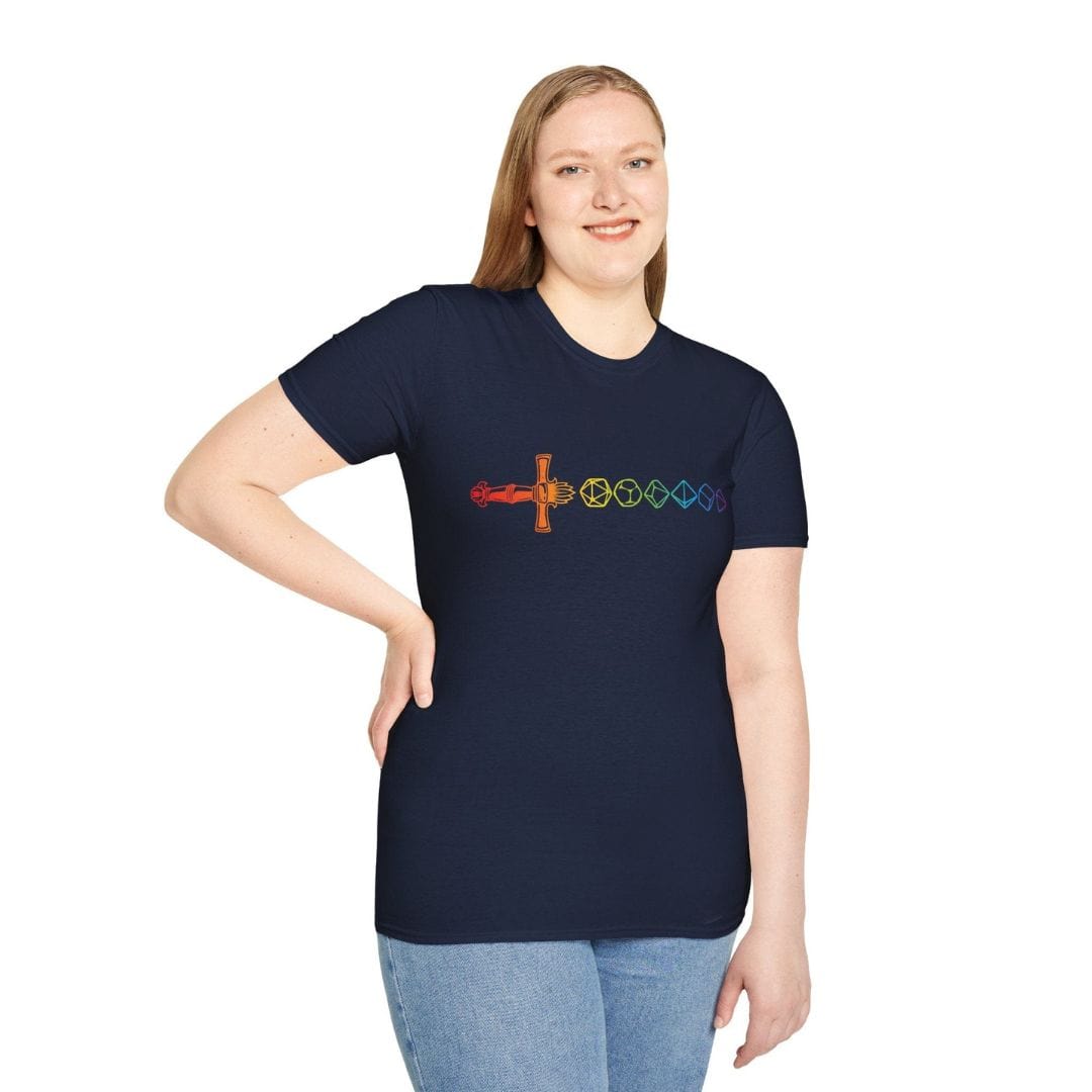 Rainbow Dice Sword T-Shirt Sunburst RPG
