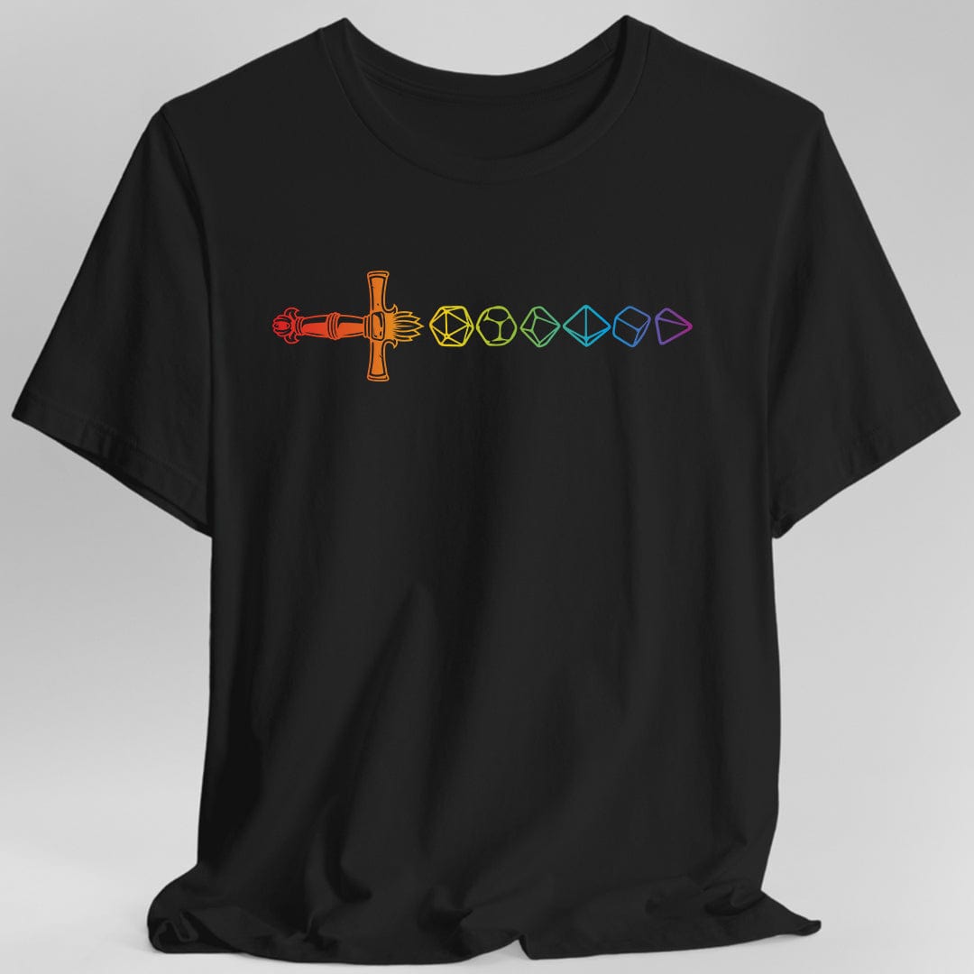 Rainbow Dice Sword T-Shirt Sunburst RPG