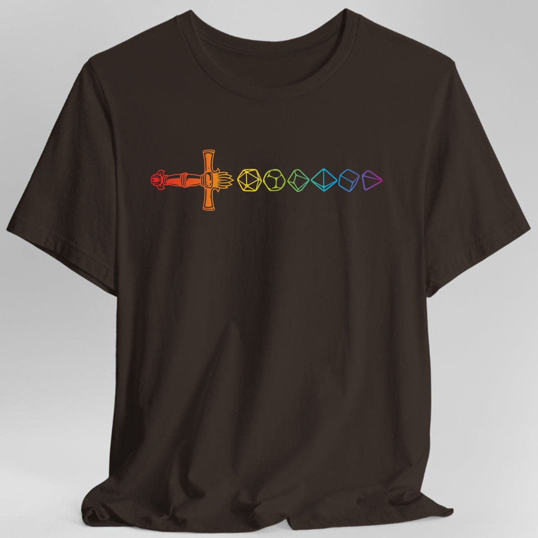 Rainbow Dice Sword T-Shirt Sunburst RPG