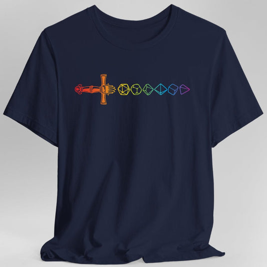 Rainbow Dice Sword T-Shirt Sunburst RPG