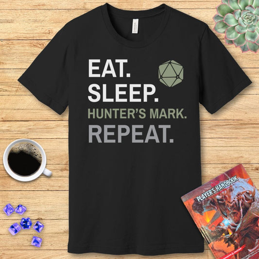 Ranger Class T-Shirt – 'Eat, Sleep, Hunter's Mark, Repeat' Sunburst RPG