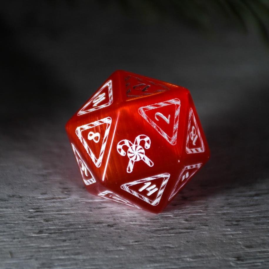 Candy Cane Wonderland - Red Cat's Eye Dice Set Misty Mountain Gaming
