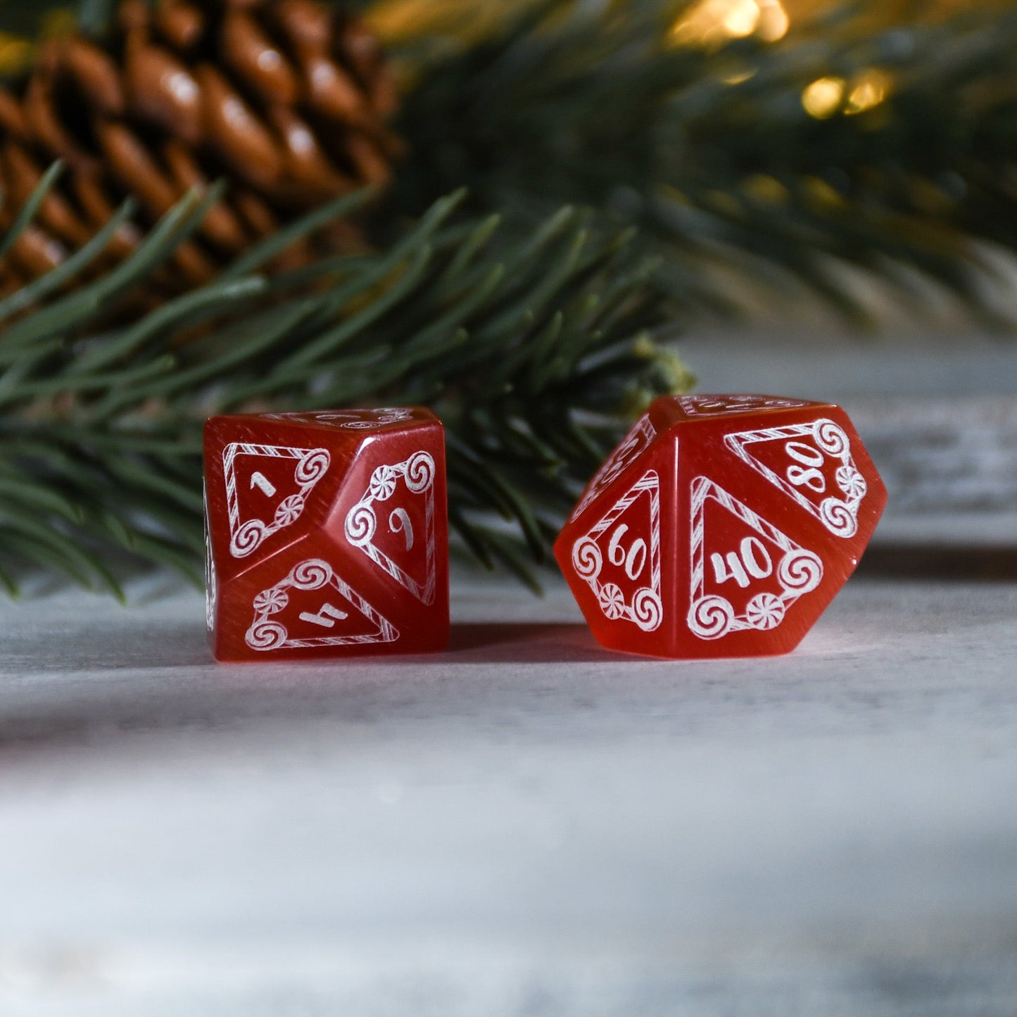 Candy Cane Wonderland - Red Cat's Eye Dice Set Misty Mountain Gaming