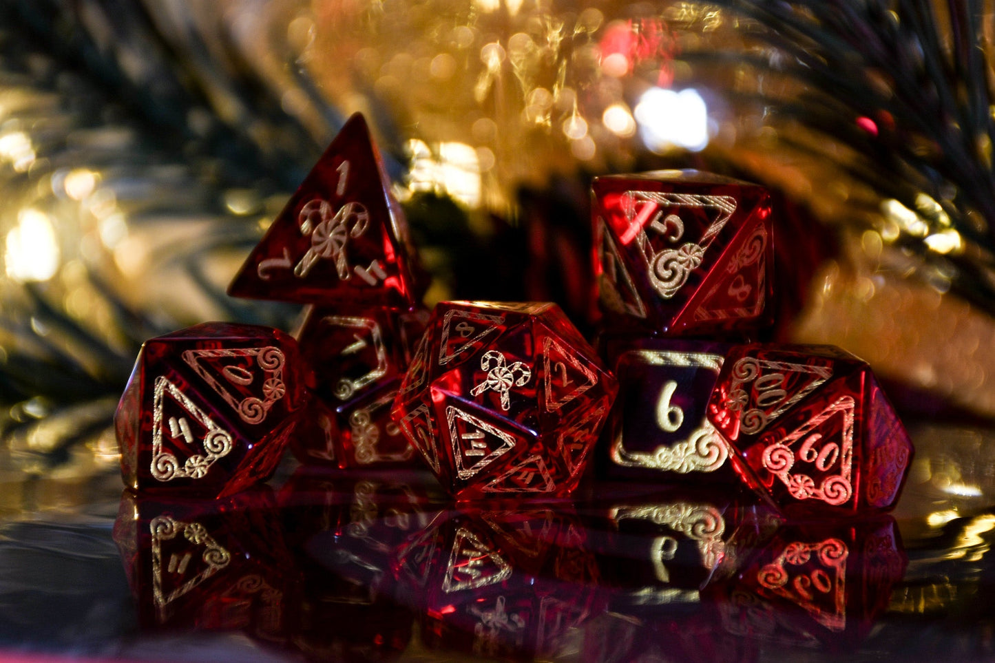 Candy Cane Wonderland - Red Glass Dice Set Misty Mountain Gaming