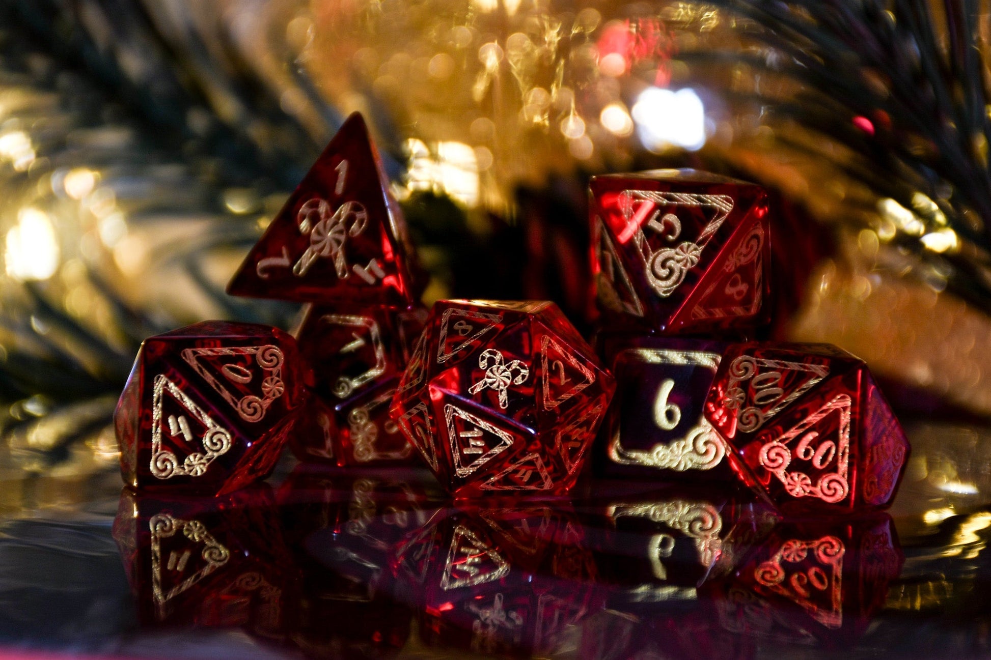Candy Cane Wonderland - Red Glass Dice Set Misty Mountain Gaming