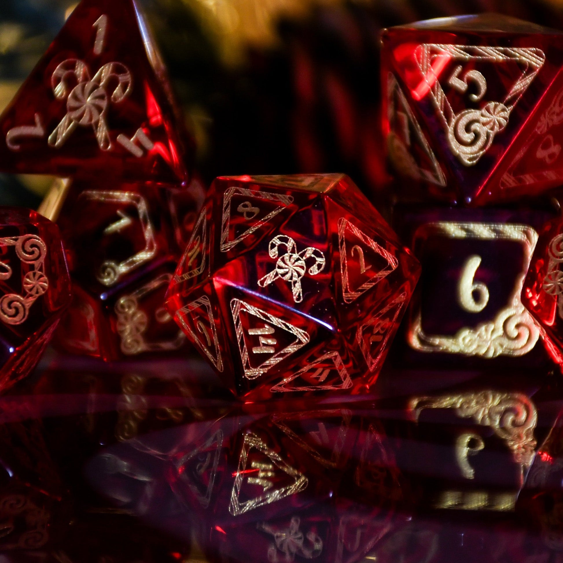 Candy Cane Wonderland - Red Glass Dice Set Misty Mountain Gaming