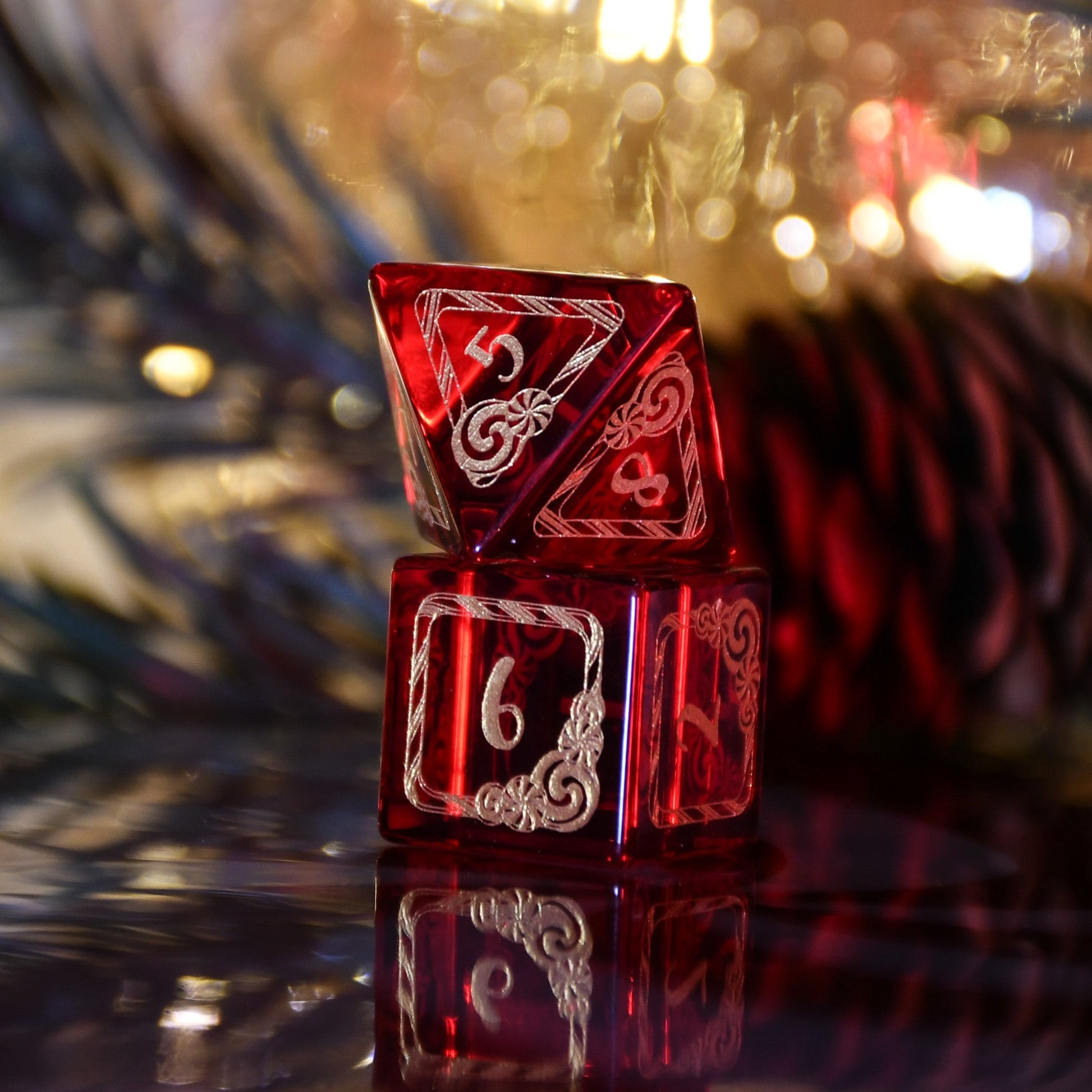 Candy Cane Wonderland - Red Glass Dice Set Misty Mountain Gaming
