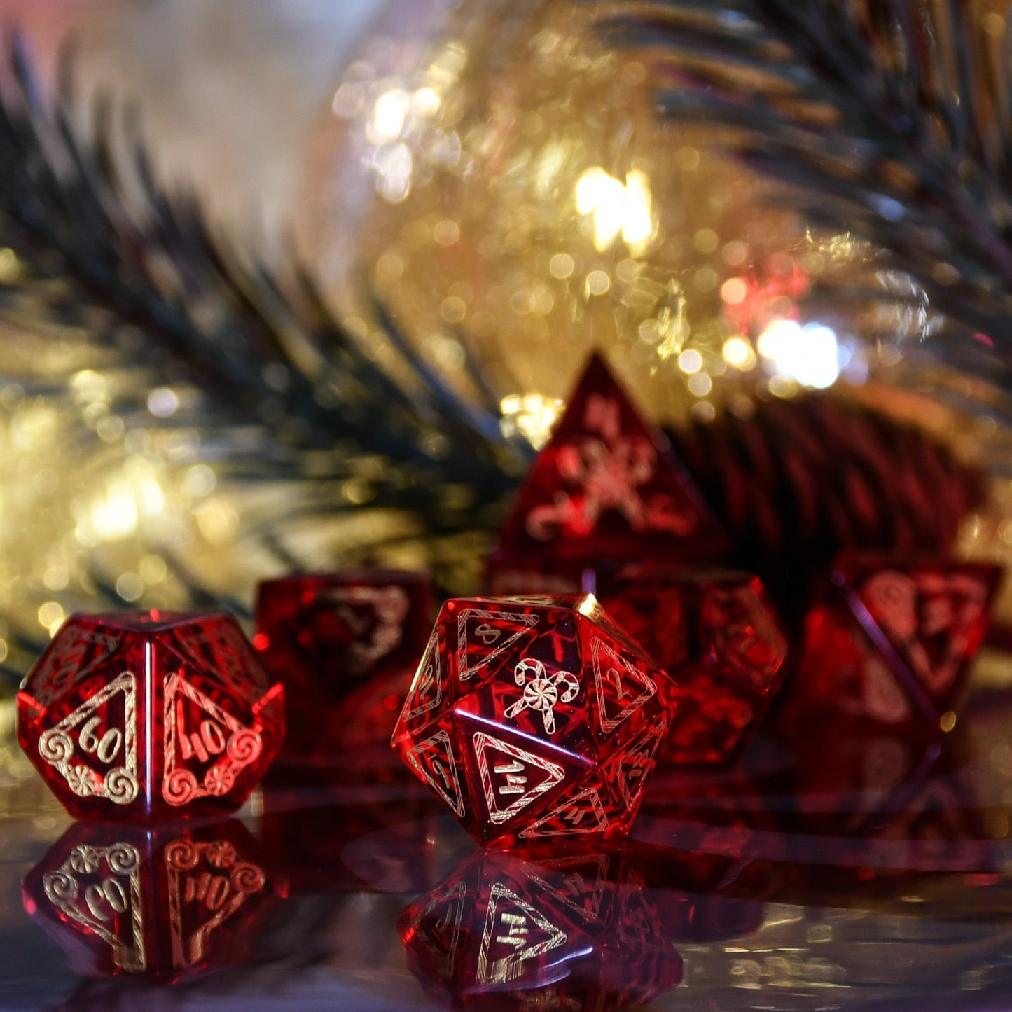 Candy Cane Wonderland - Red Glass Dice Set Misty Mountain Gaming