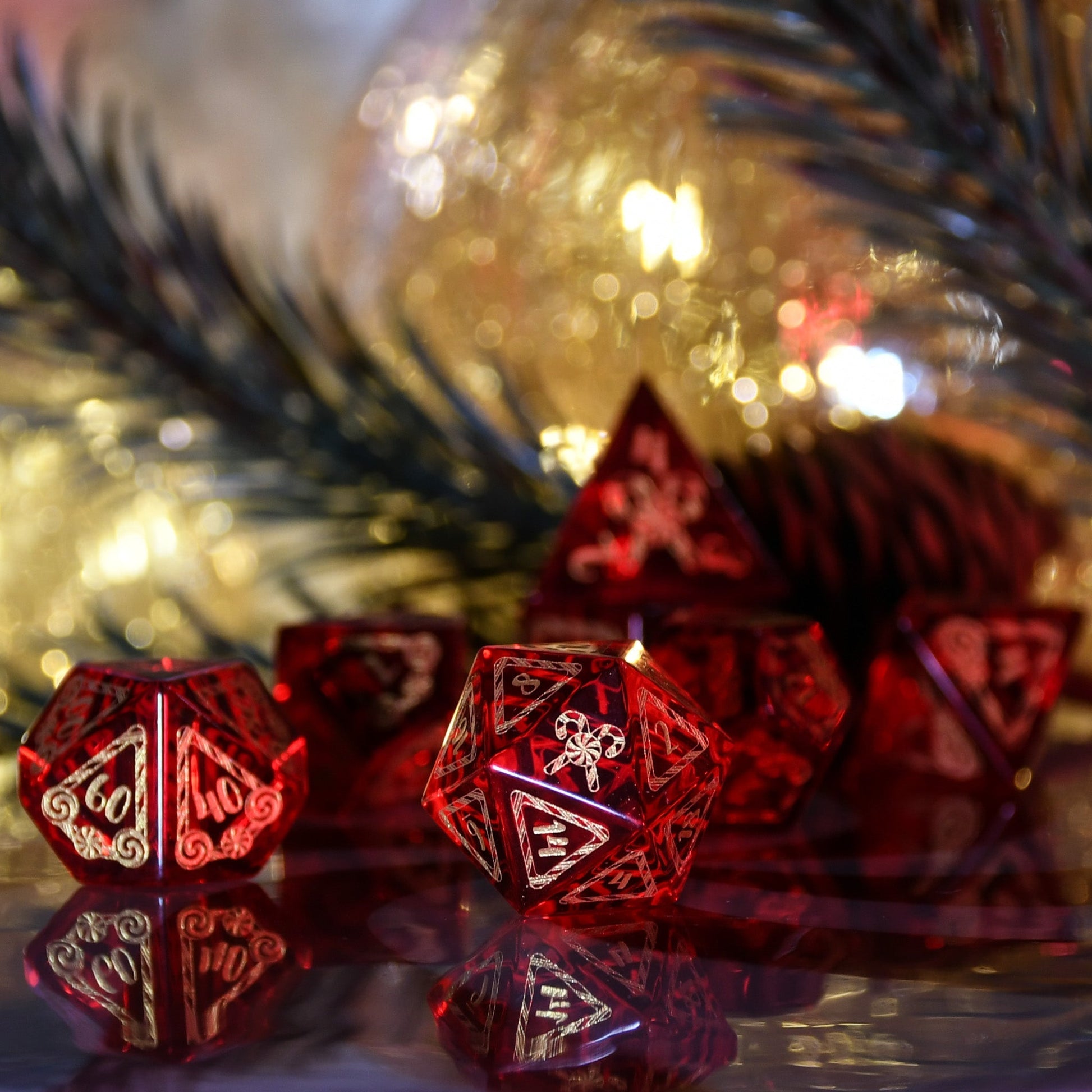 Candy Cane Wonderland - Red Glass Dice Set Misty Mountain Gaming