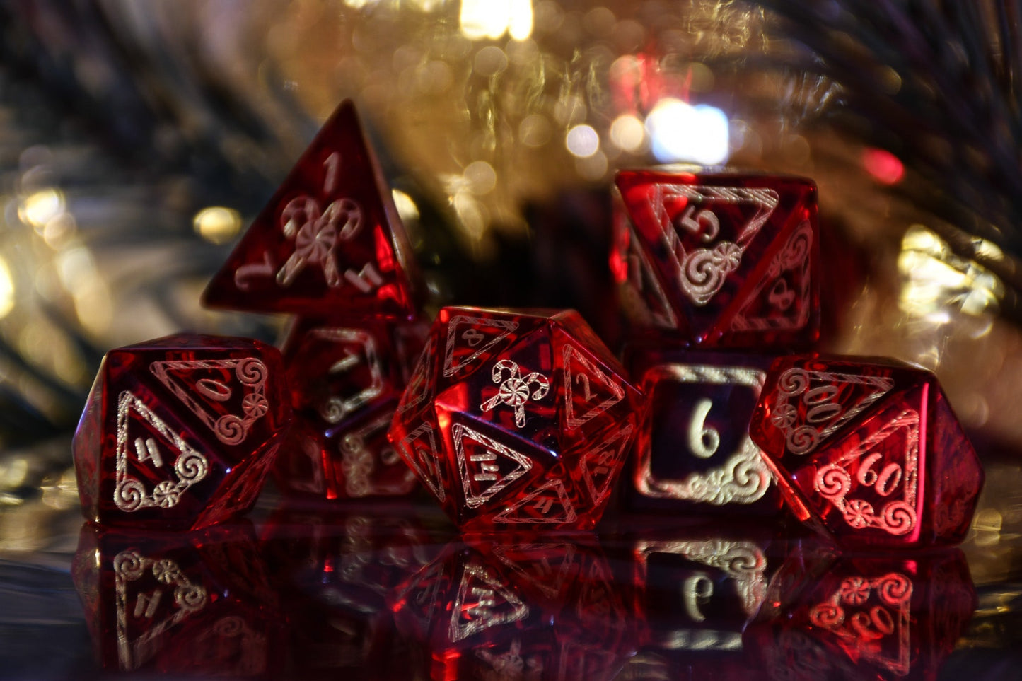 Candy Cane Wonderland - Red Glass Dice Set Misty Mountain Gaming