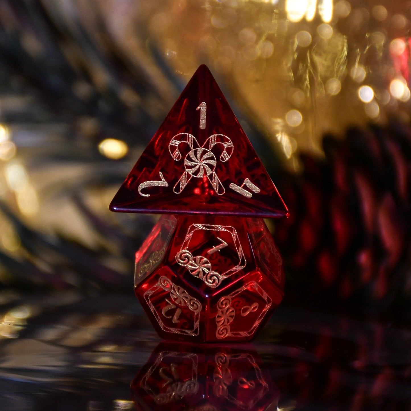 Candy Cane Wonderland - Red Glass Dice Set Misty Mountain Gaming