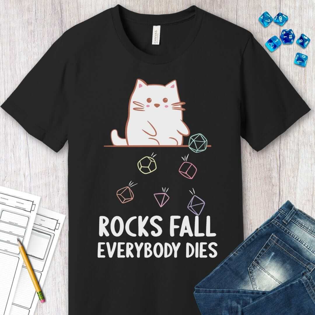 Rocks Fall Everybody Dies Kawaii Cat T-Shirt Sunburst RPG