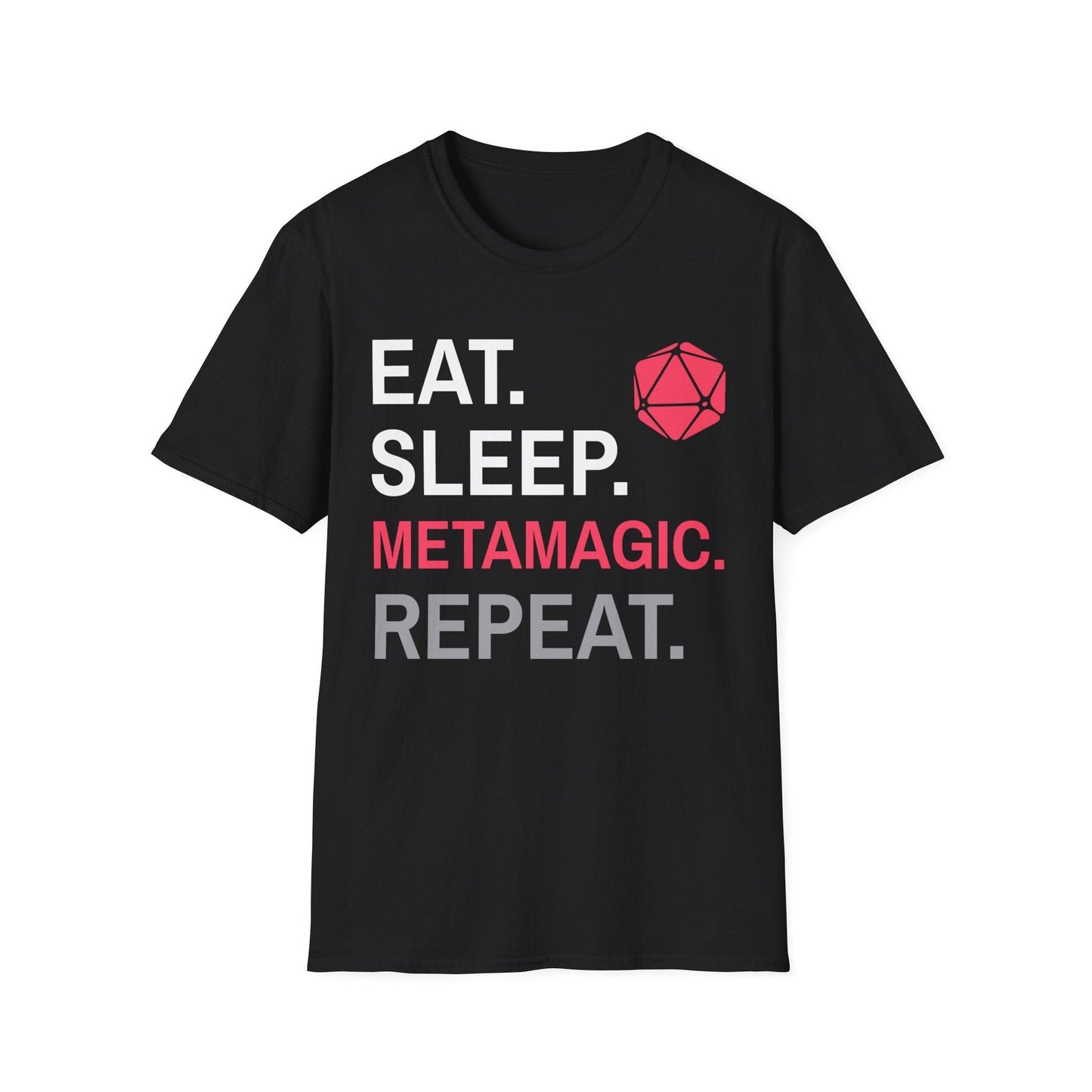 Sorcerer Class T-Shirt – 'Eat, Sleep, Metamagic, Repeat' Sunburst RPG