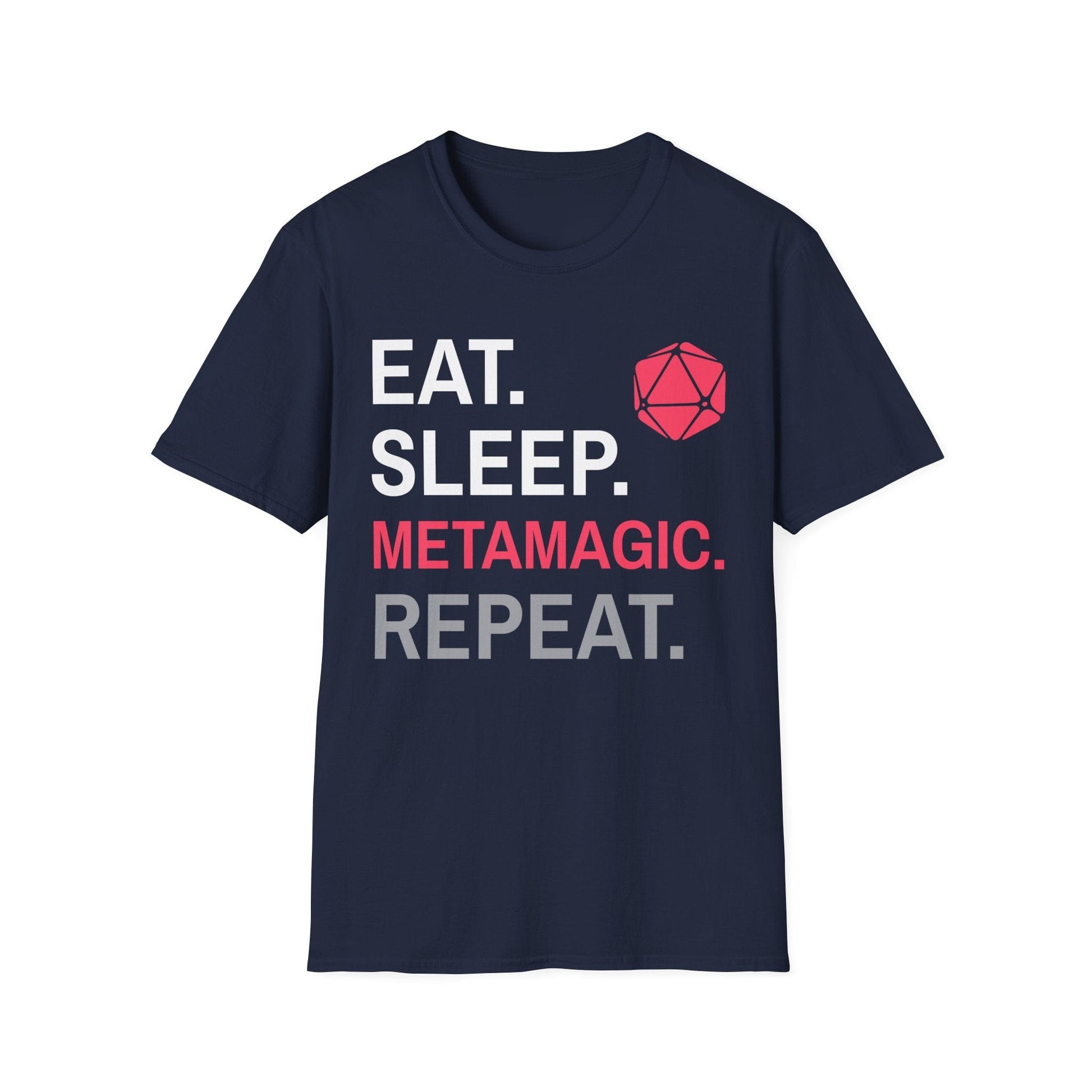 Sorcerer Class T-Shirt – 'Eat, Sleep, Metamagic, Repeat' Sunburst RPG