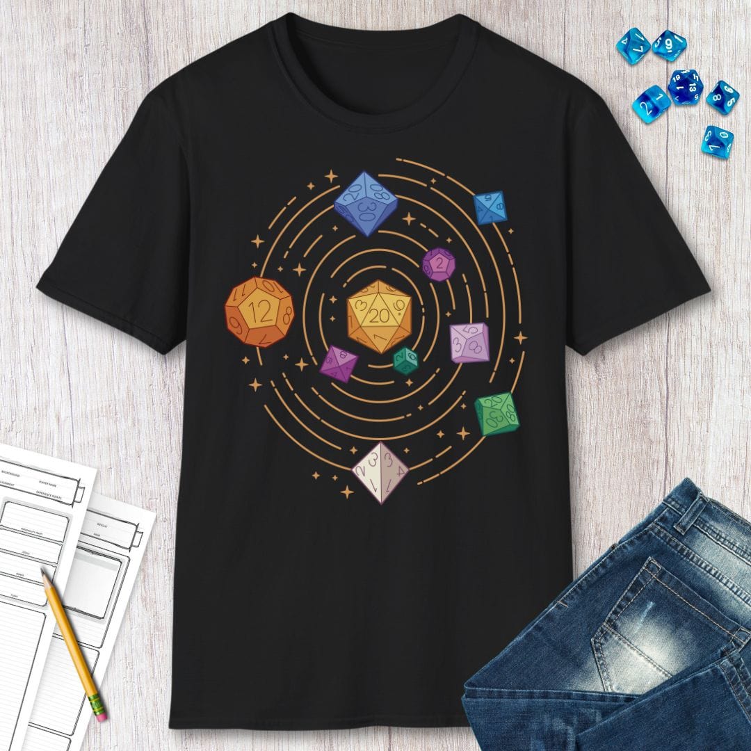 Space Dice Solar System T-shirt Sunburst RPG