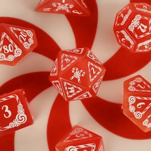 Candy Cane Wonderland - Red Cat's Eye Dice Set Misty Mountain Gaming