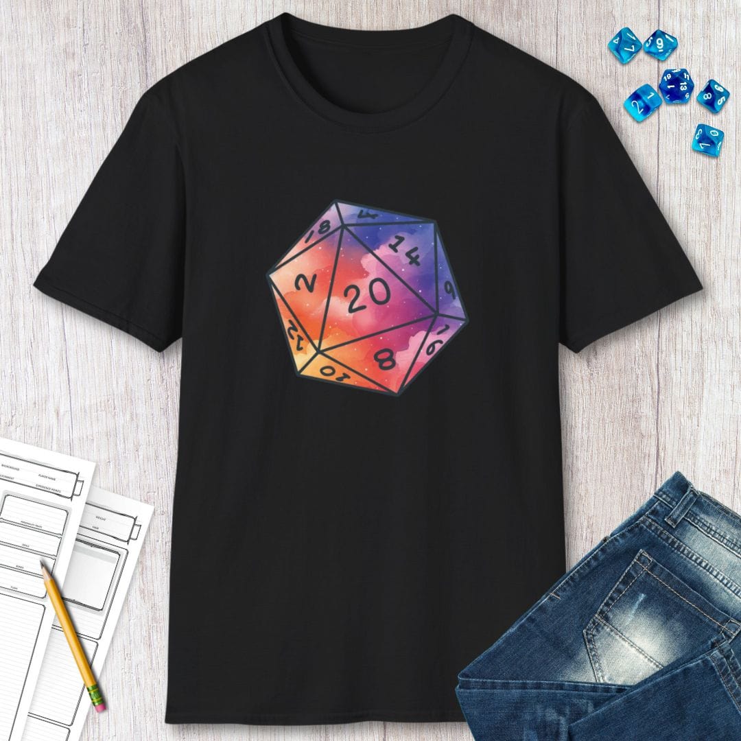 Watercolor Clouds D20 Dice Shirt Sunburst RPG