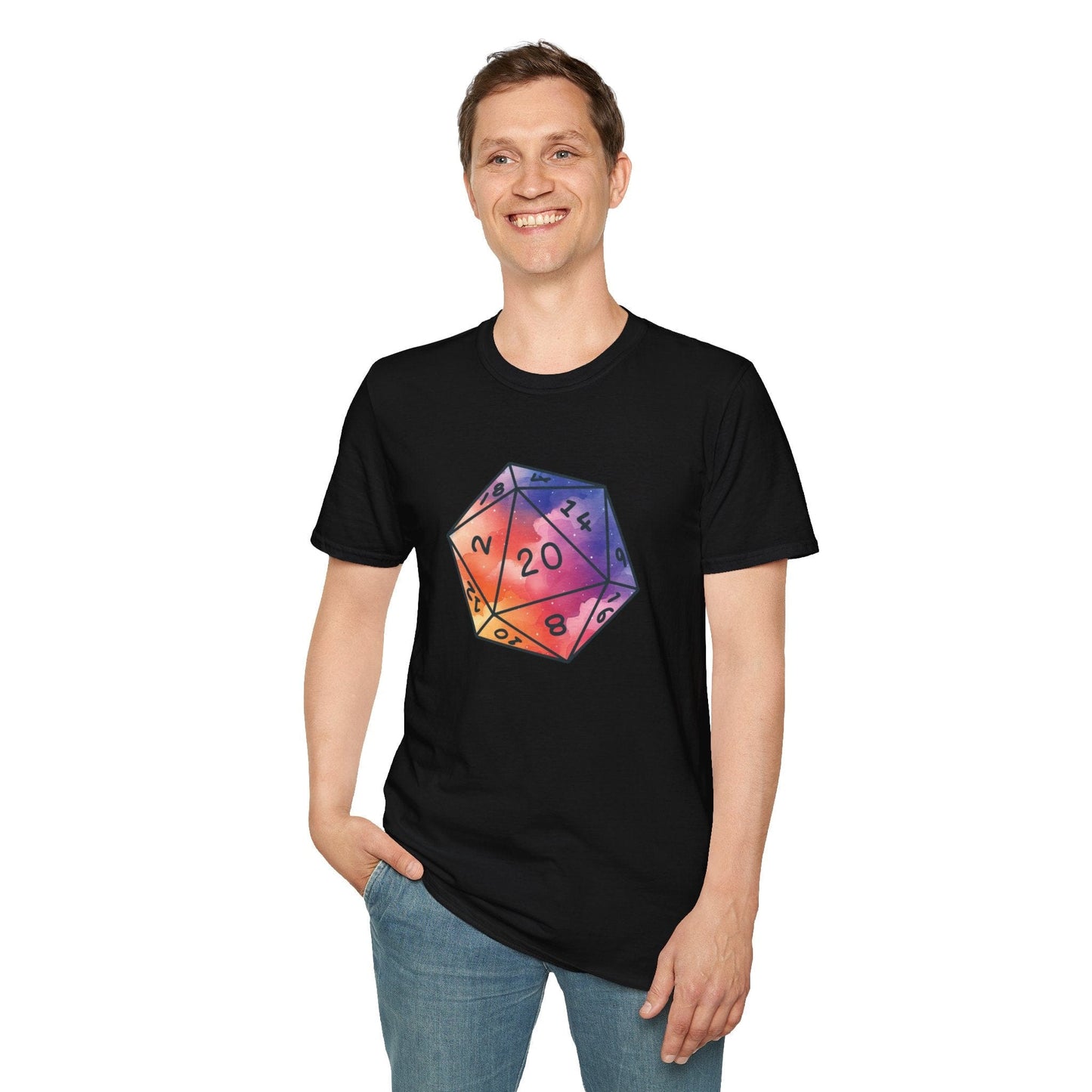 Watercolor Clouds D20 Dice Shirt Sunburst RPG