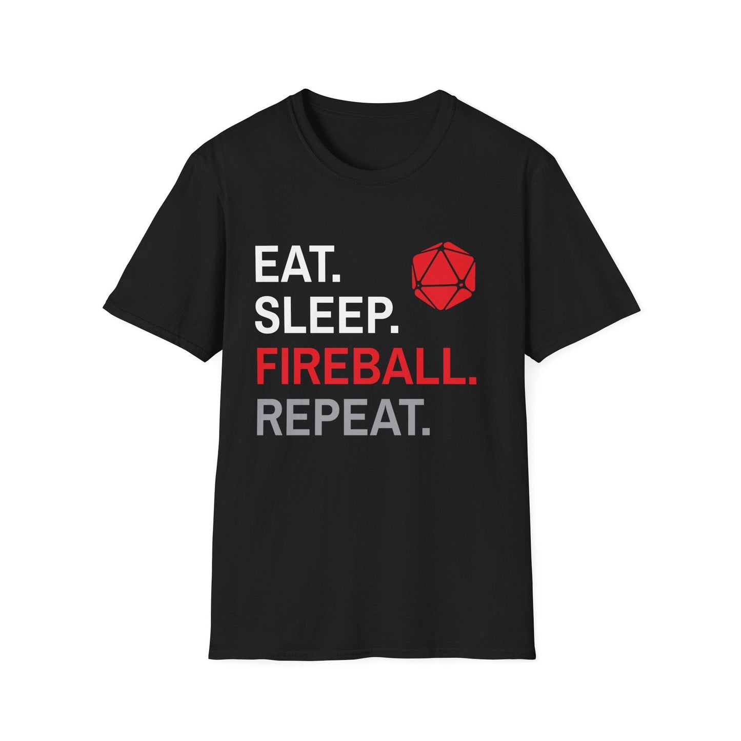 Wizard Class T-Shirt – 'Eat, Sleep, Fireball, Repeat' Sunburst RPG